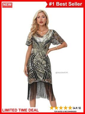 1920s Gatsby Sequin Beaded Flapper Dress Fringe Fringe Evening Party Gown